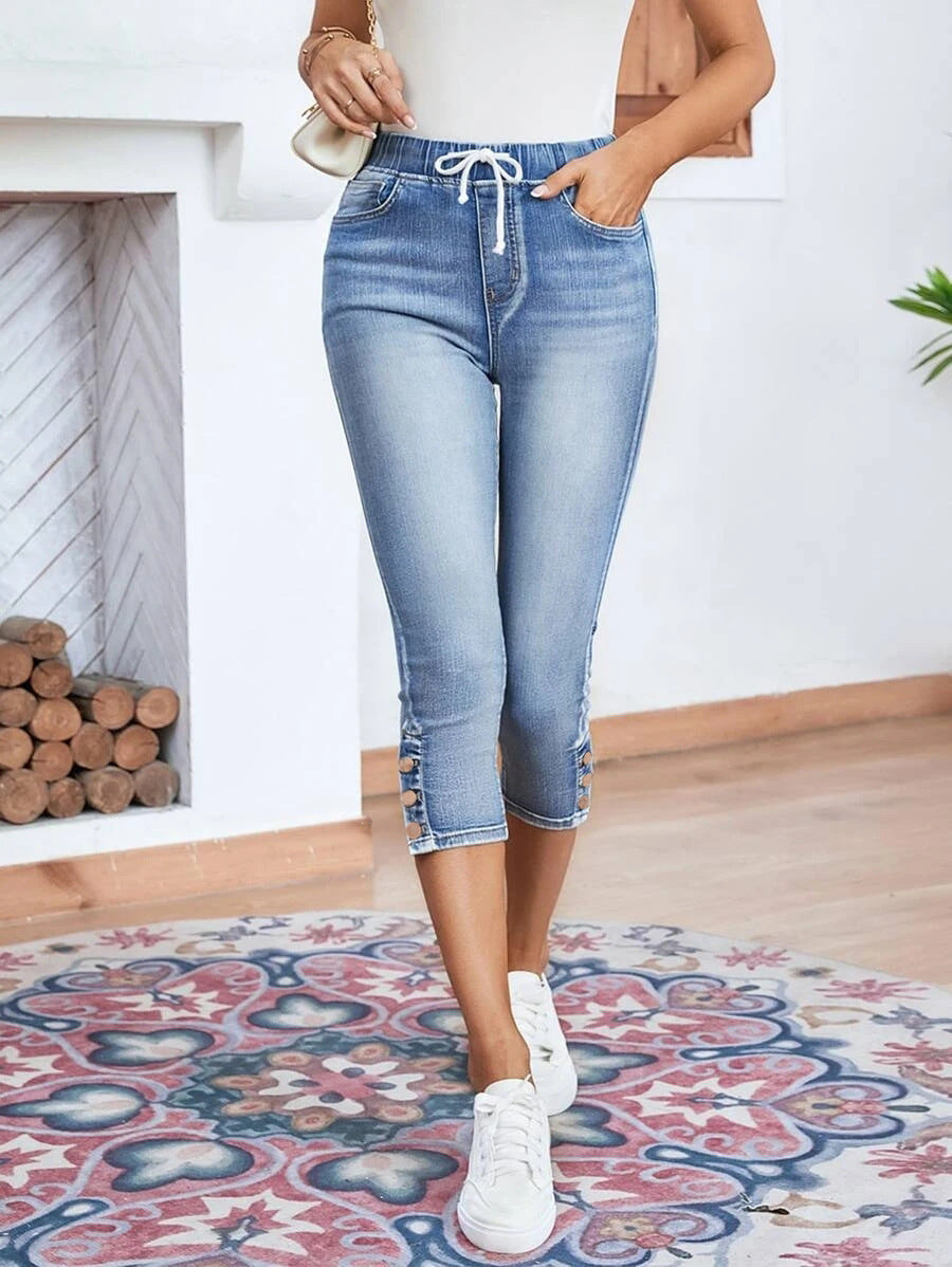 Jean court stretch à lacets - Chic&Shines