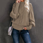 Pull en grosse maille pour femme avec col haut et manches volumineuses