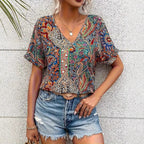 Blouse Bohème Femme en Coton Imprimé Paisley Coloré