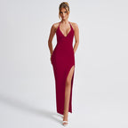 Long slit halter neck backless dress