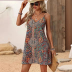 Robe courte à bretelles bohème