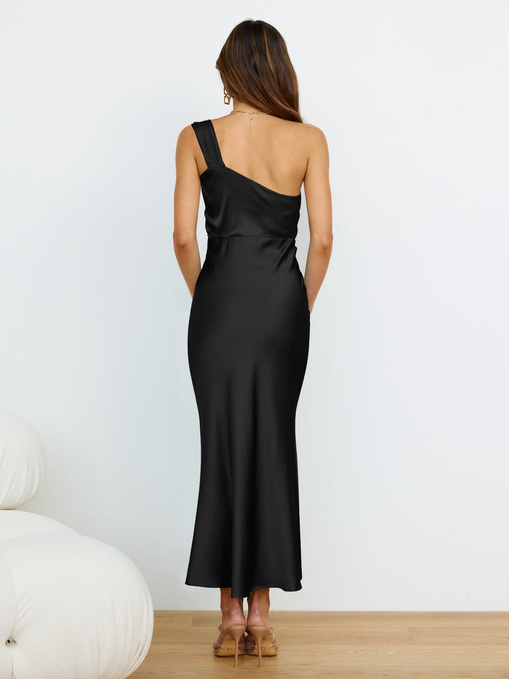 Red satin evening dress