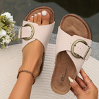 Tongs pour femme avec fermeture à boucle - Semelle en liège et brides croisées