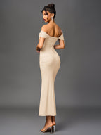 Robe longue moulante à épaules dénudées – Fronces et ourlet sirène | Robe de soirée extensible