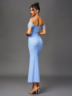 Robe longue moulante à épaules dénudées – Fronces et ourlet sirène | Robe de soirée extensible