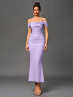 Robe longue moulante à épaules dénudées – Fronces et ourlet sirène | Robe de soirée extensible