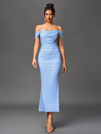 Robe longue moulante à épaules dénudées – Fronces et ourlet sirène | Robe de soirée extensible