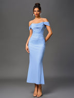 Robe longue moulante à épaules dénudées – Fronces et ourlet sirène | Robe de soirée extensible