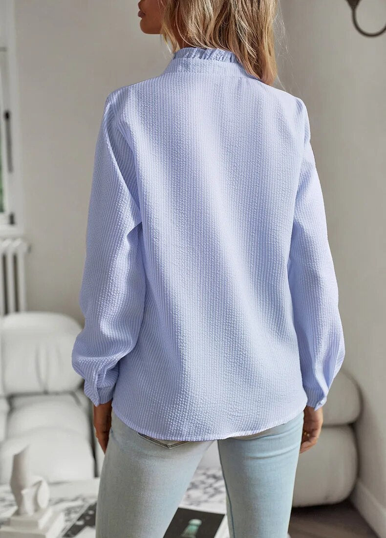 Elegant Women's Long-Sleeved Blouse with High Collar - Autumn Collection