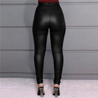 Pantalon slim taille haute ceinture à nœud simili cuir