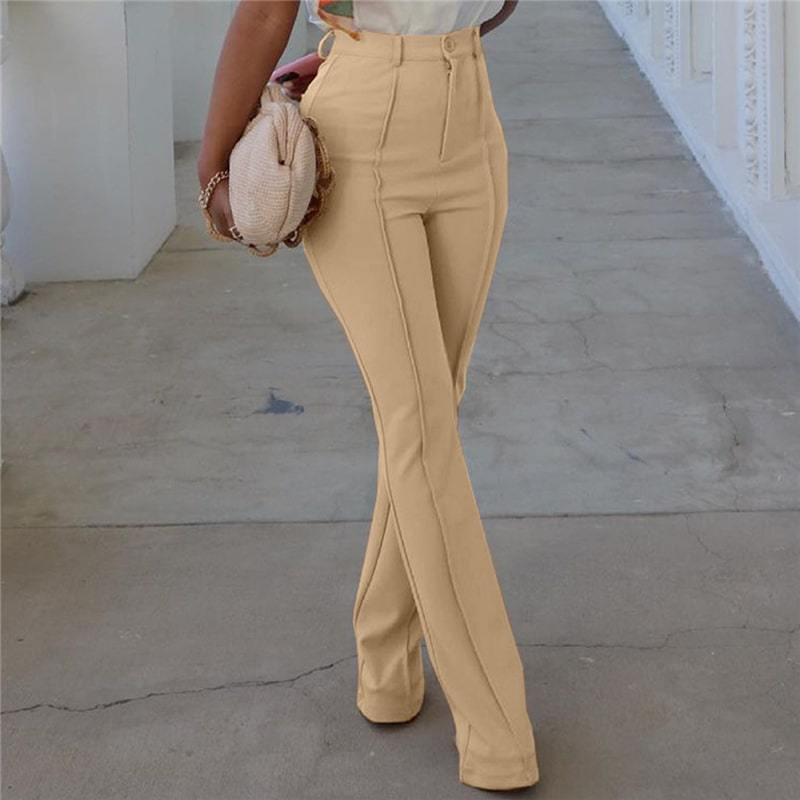 Pantalon taille haute patte d'eph couleur unie