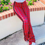Pantalon taille haute imprimée carreau