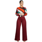 Pantalon à jambe large Pli de couleur unie