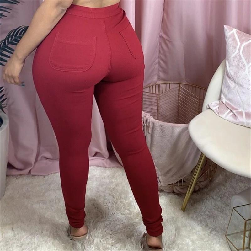 Pantalon moulant élastique à poche arrière couleur unie
