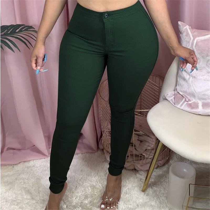 Pantalon skinny Élastique Taille Haute Couleur Unie