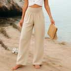 Pantalon large été femme tissu léger taille élastique coupe fluide