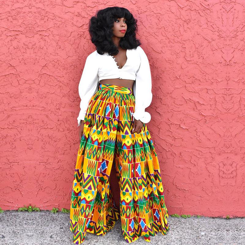 Pantalon jambes larges décontractée imprimée ethnique