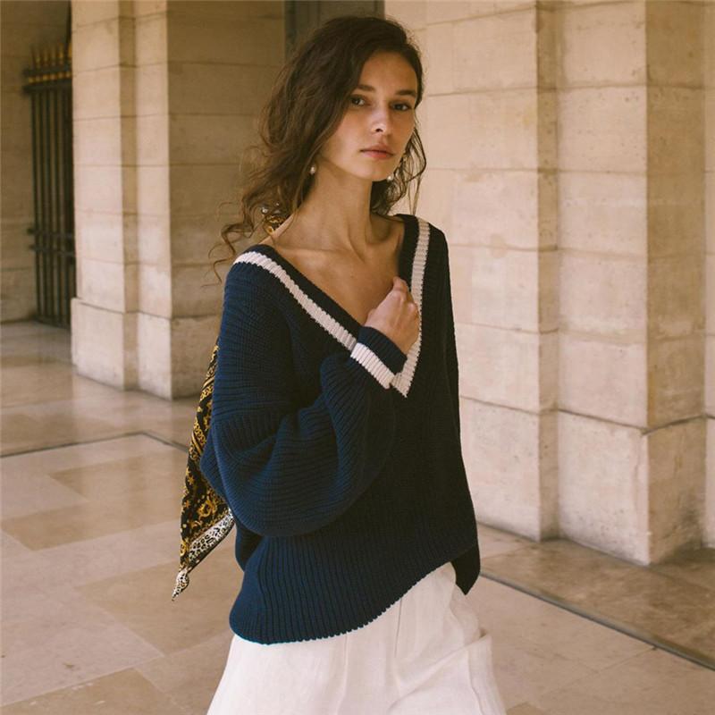 Pull manches longues col V