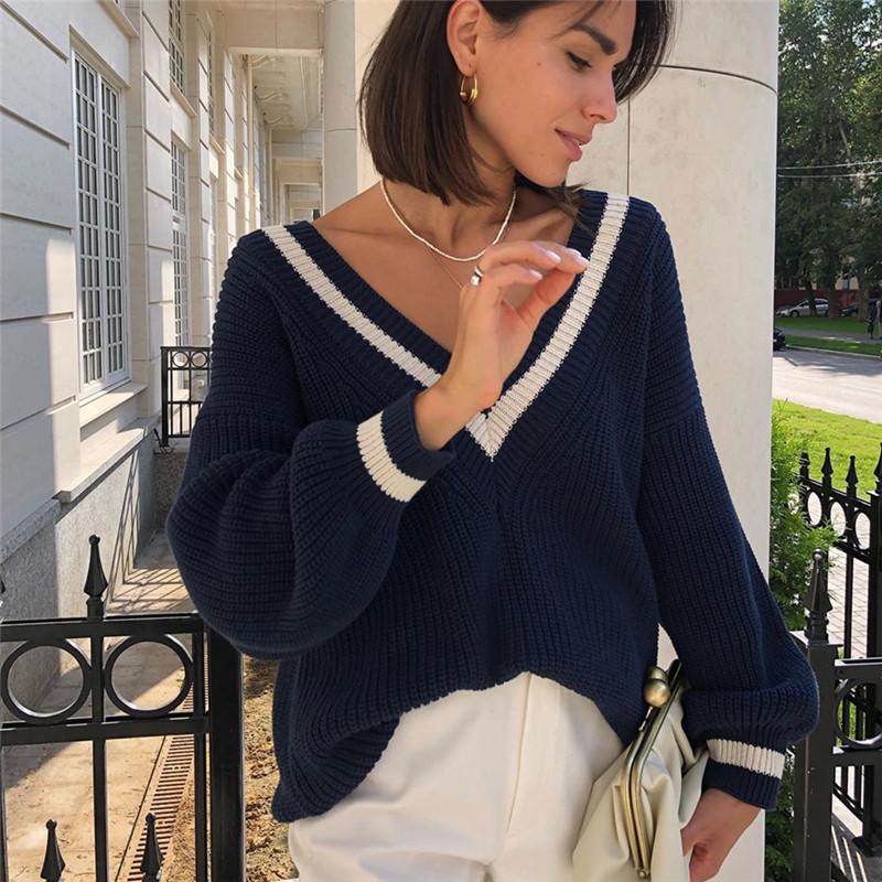 Pull manches longues col V
