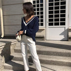 Pull manches longues col V