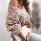 Pull perlé col V chic décontractée
