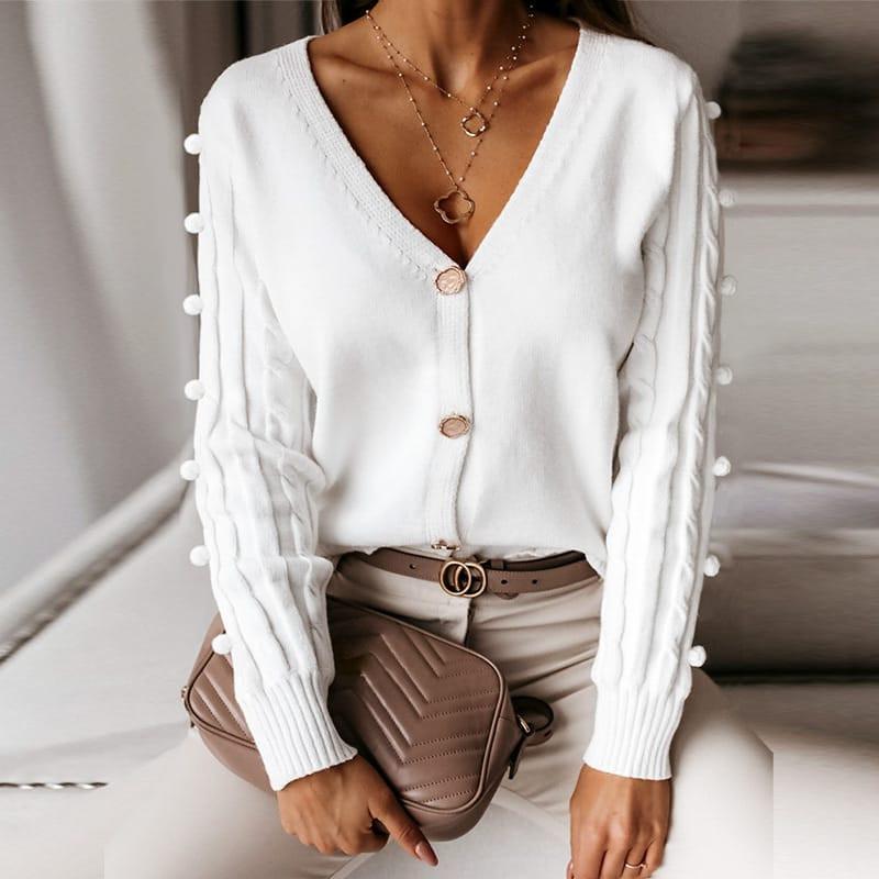 Pull à col en V cardigan en tricot