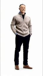 FrenchMerino - Gilet en laine pour homme avec fermeture éclair, spécial automne