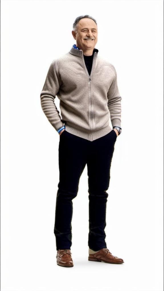 FrenchMerino - Gilet en laine pour homme avec fermeture éclair, spécial automne