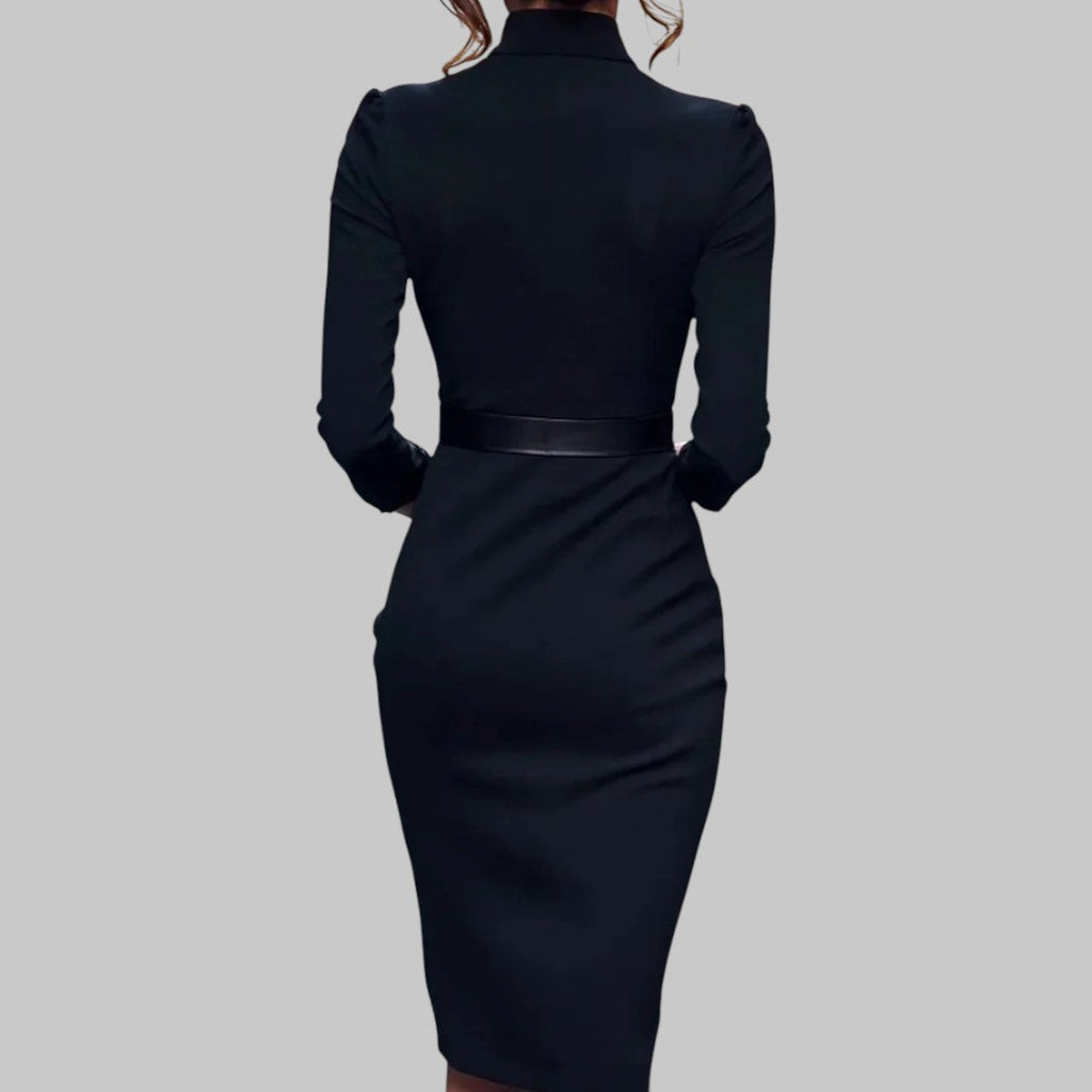 Robe midi pour femme, manches longues et ceinture à la taille