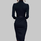 Robe midi pour femme, manches longues et ceinture à la taille