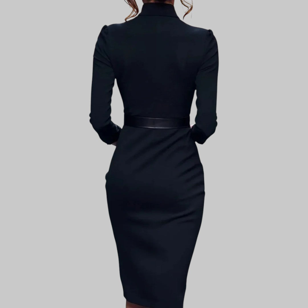 Robe midi pour femme, manches longues et ceinture à la taille