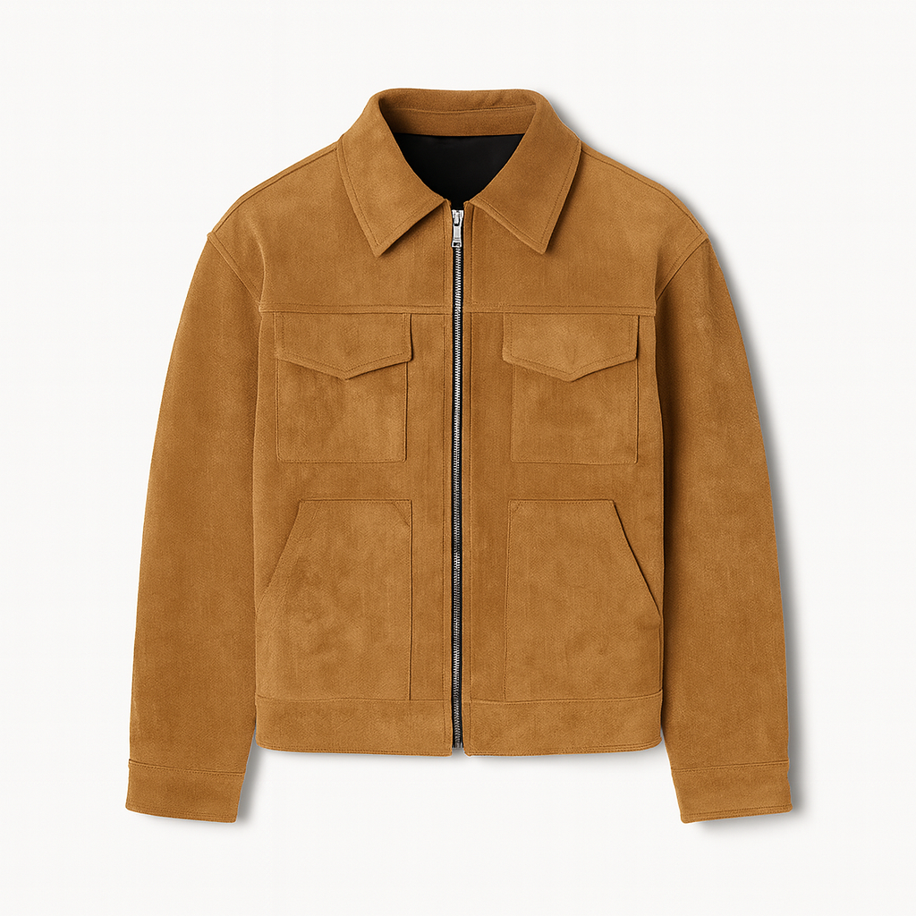 Brown suede jacket with zipper