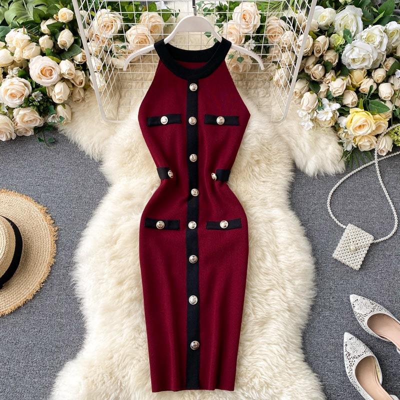 Robe Style Chic Bouton Décoré