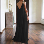 Robe longue sans manches à col en V de couleur unie