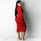 Robe longue moulante manches longues décolletée plongeant sexy