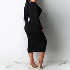 Robe longue moulante manches longues décolletée plongeant sexy