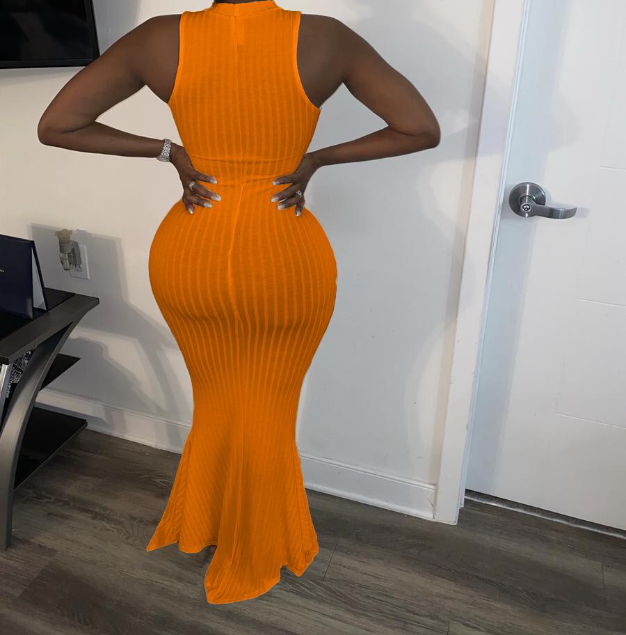Sleeveless round neck bodycon mermaid maxi dress