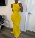 Robe moulante sexy en queue de poisson sans manches de couleur unie