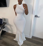 Robe moulante sexy en queue de poisson sans manches de couleur unie