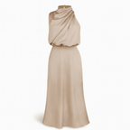 Khaki Satin Halter Neck Dress for Women