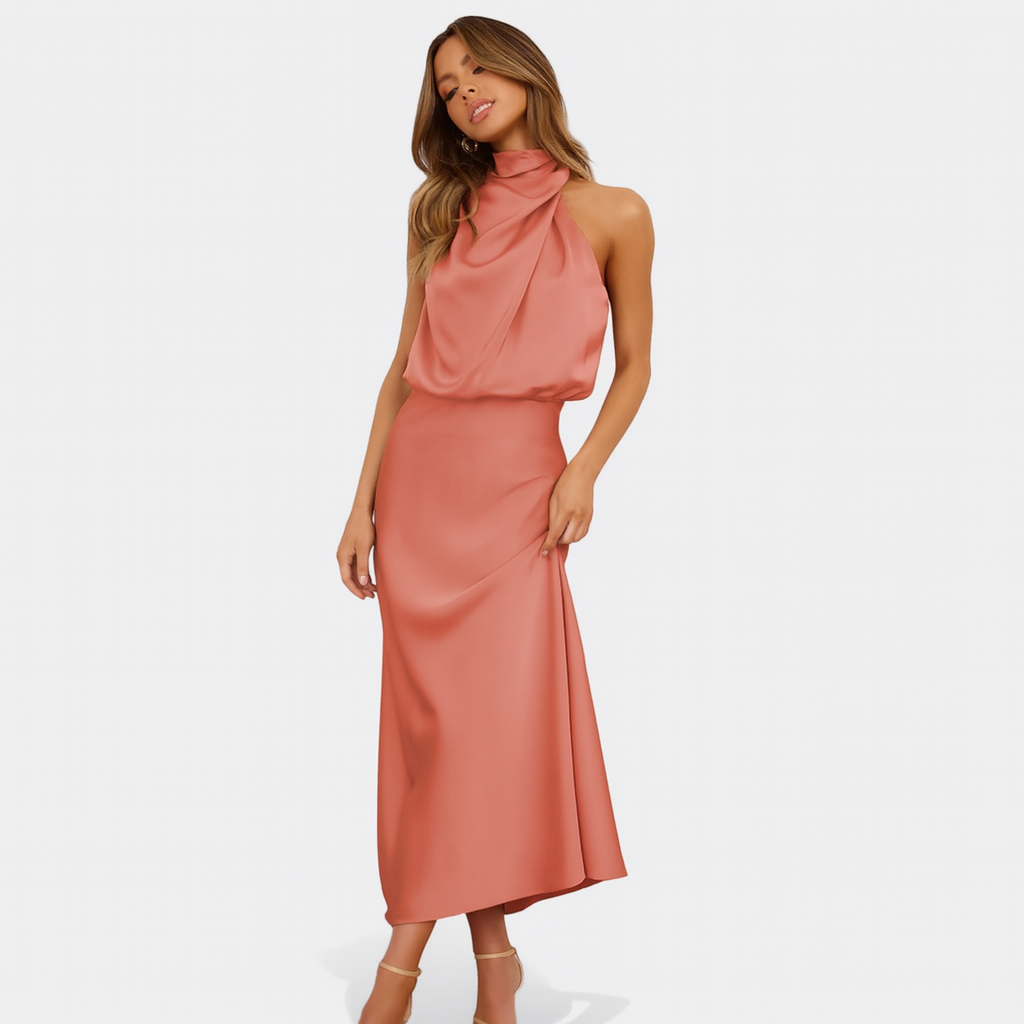 Robe Satinée Élégante avec Décolleté Halter pour Femmes - Spéciale Automne