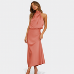 Robe Satinée Élégante avec Décolleté Halter pour Femmes - Spéciale Automne