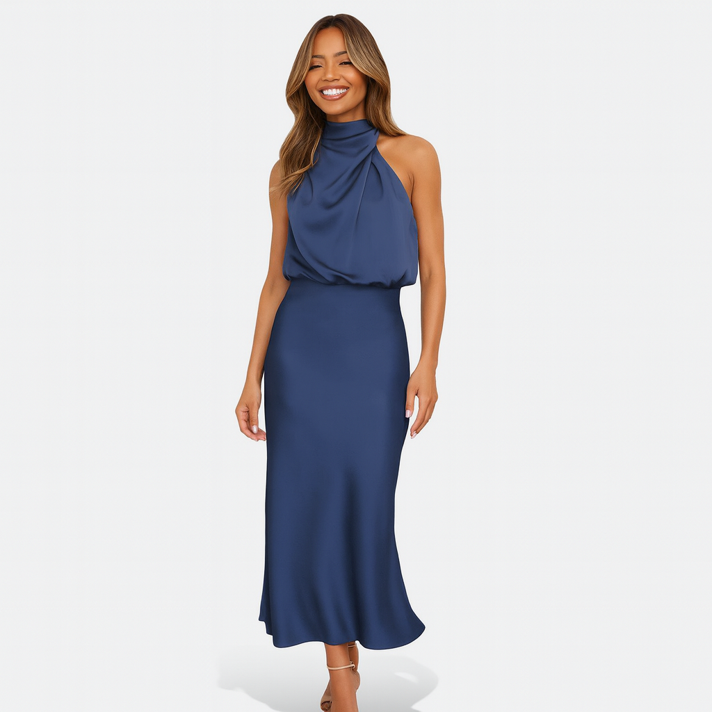 Robe Satinée Élégante avec Décolleté Halter pour Femmes - Spéciale Automne