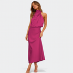 Robe Satinée Élégante avec Décolleté Halter pour Femmes - Spéciale Automne
