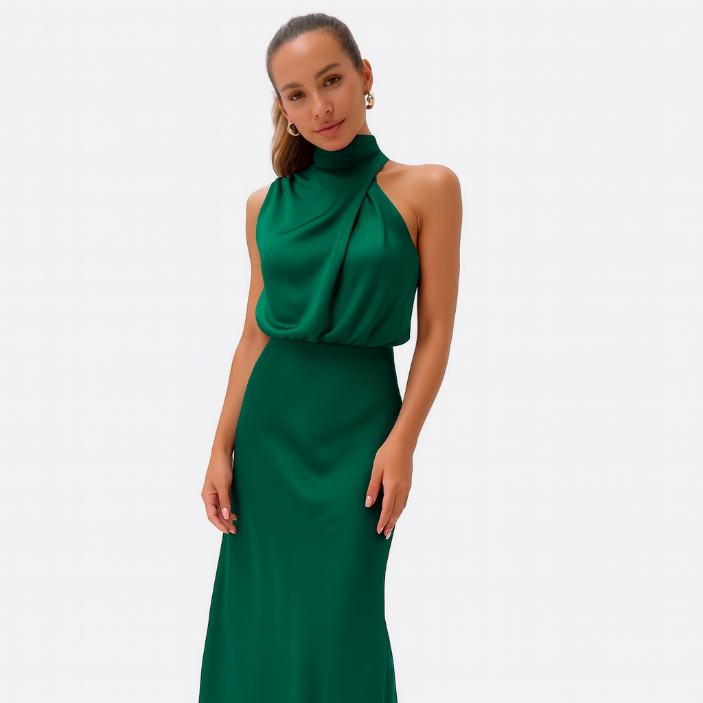 Robe Satinée Élégante avec Décolleté Halter pour Femmes - Spéciale Automne