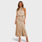 Robe Satinée Élégante avec Décolleté Halter pour Femmes - Spéciale Automne