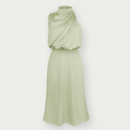 Light Green Satin Halter Neck Dress for Women
