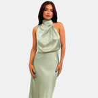 Robe Satinée Élégante avec Décolleté Halter pour Femmes - Spéciale Automne