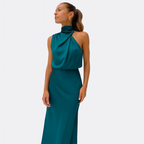 Robe Satinée Élégante avec Décolleté Halter pour Femmes - Spéciale Automne