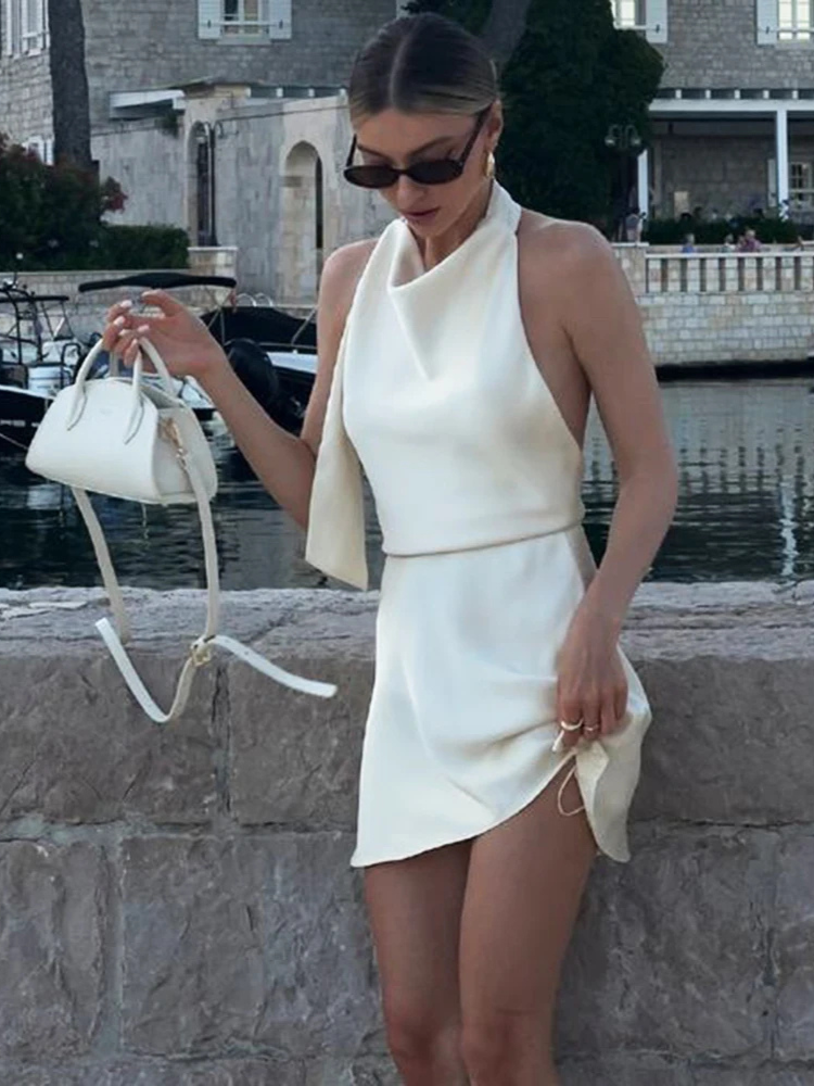 White satin backless dress